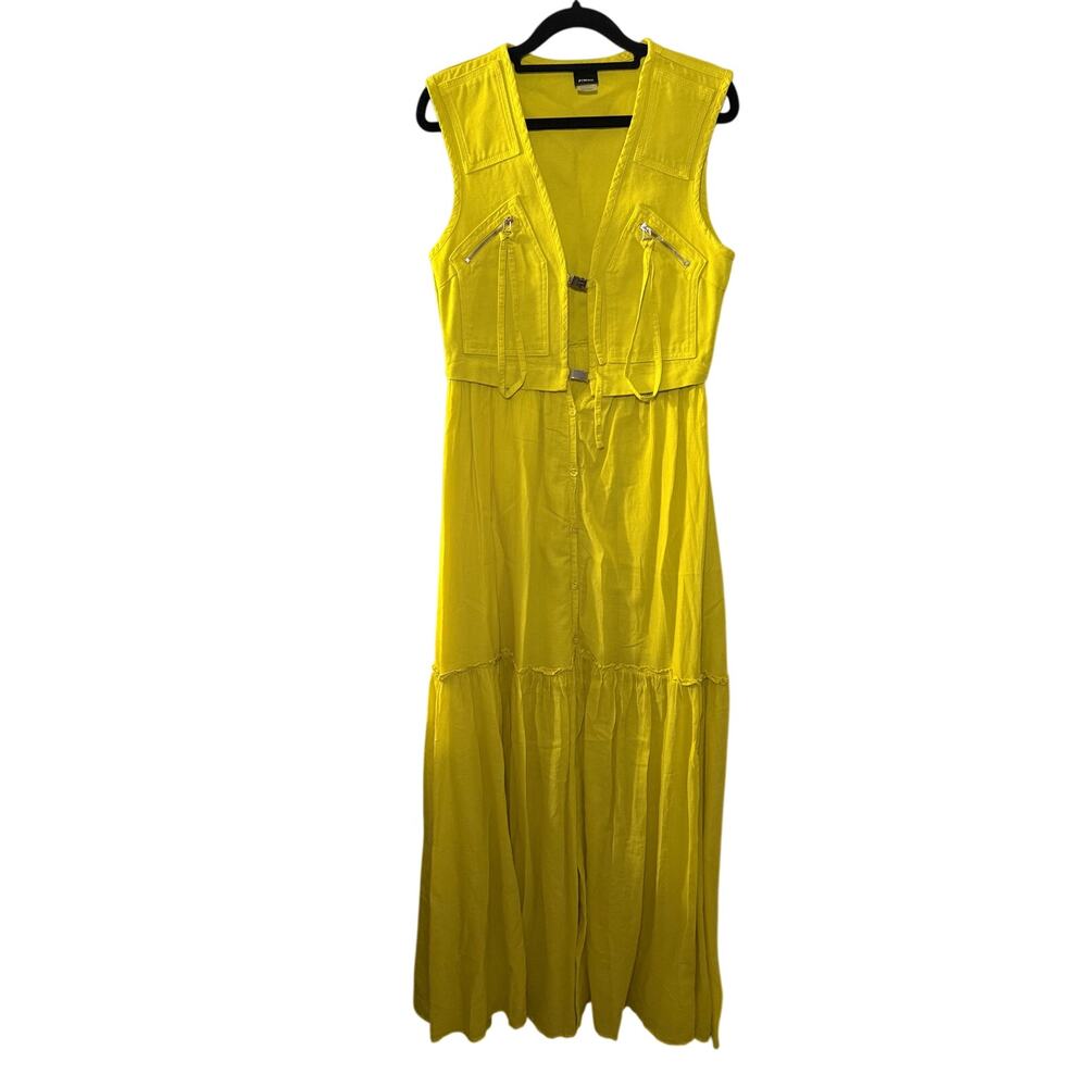 Pinko Utility Maxi Dress Vibrant Chartreuse Yellow IT 38